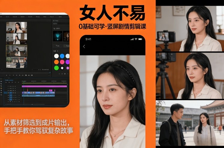 0基础可学！《女人不易》竖屏剧情剪辑课，从素材筛选到成片输出，手把手教你驾驭复杂故事——生财有道创业项目网-生财有道