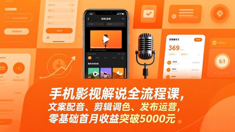 （17391期）手机影视解说全流程课，文案配音、剪辑调色、发布运营，零基础首月收益突破5000元_生财有道创业项目网-生财有道