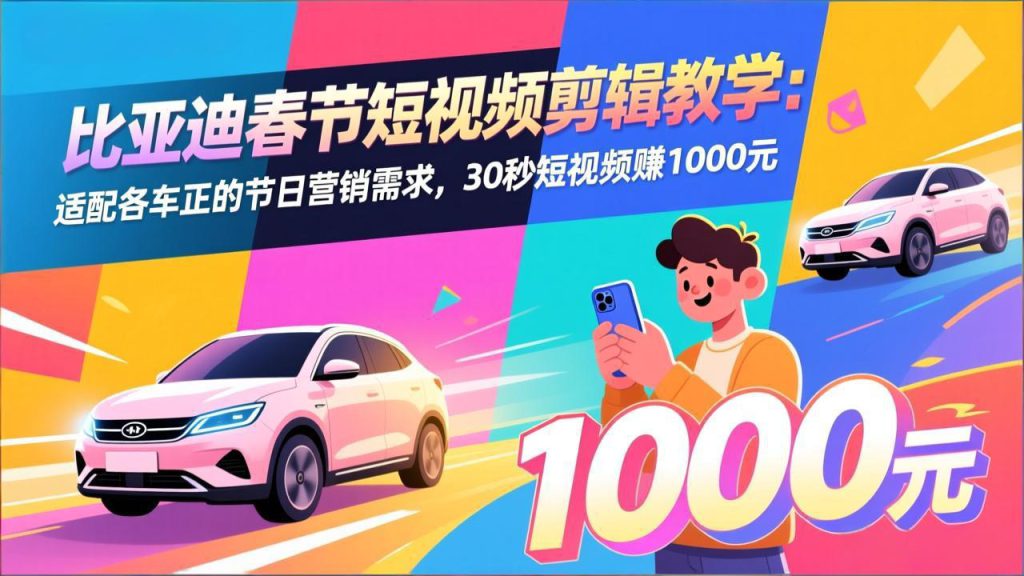 （17320期）比亚迪春节短视频剪辑教学：适配各车企的节日营销需求，30秒短视频赚1000元_生财有道创业项目网-生财有道