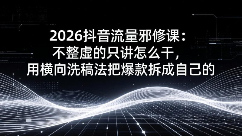 （17725期）2026抖音流量邪修课：不整虚的只讲怎么干，用横向洗稿法把爆款拆成自己的_生财有道创业项目网-生财有道