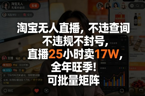 淘宝无人直播，不违规不封号，直播25小时卖17W，全年旺季！可批量矩阵【揭秘】——生财有道创业项目网-生财有道