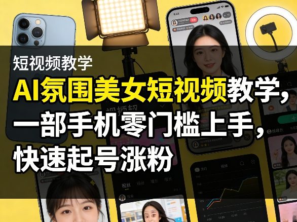 AI氛围美女短视频教学，一部手机零门槛上手，快速起号涨粉——生财有道创业项目网-生财有道