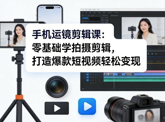 手机运镜剪辑课：零基础学拍摄剪辑，打造爆款短视频轻松变现——生财有道创业项目网-生财有道