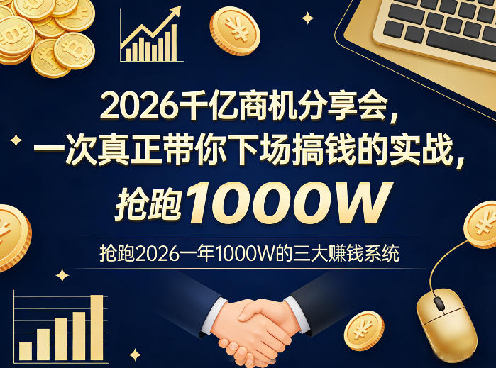 2026千亿商机分享会，一次真正带你下场搞钱的实战，抢跑2026一年1000W的三大賺钱系统——生财有道创业项目网-生财有道