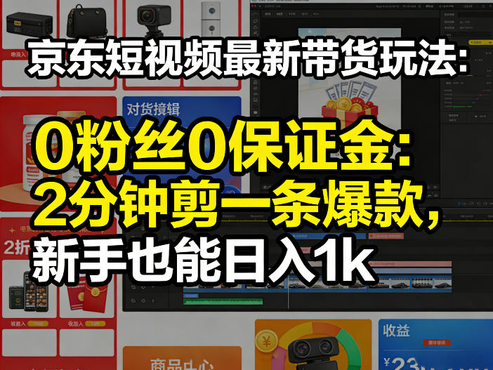 京东短视频最新带货玩法，0粉丝0保证金，2分钟剪一条爆款，新手也能日入1k+【揭秘】——生财有道创业项目网-生财有道