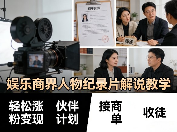 娱乐商界人物纪录片解说教学，轻松涨粉变现，伙伴计划，接商单，收徒等——生财有道创业项目网-生财有道