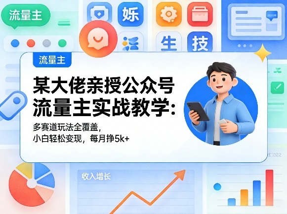 某大佬亲授公众号流量主实战教学:多赛道玩法全覆盖,小白轻松变现,每月多挣5k+——生财有道创业项目网-生财有道