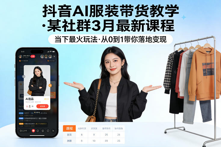 抖音AI服装带货教学,某社群3月最新课程,当下最火玩法,从0到1带你落地变现——生财有道创业项目网-生财有道