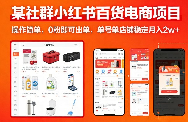 某社群小红书百货电商项目，操作简单，0粉即可出单，单号单店铺稳定月入2w+——生财有道创业项目网-生财有道