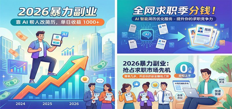 2026暴力副业:靠AI帮人改简历,单日收益1000+,全网求职季分钱_生财有道创业网-生财有道