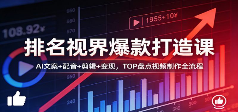 排名视界爆款打造课:AI文案+配音+剪辑+变现,TOP盘点视频制作全流程_生财有道创业网-生财有道