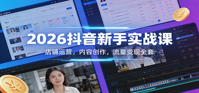2026抖音新手实战课：店铺运营，内容创作，流量变现全套_生财有道创业网-生财有道