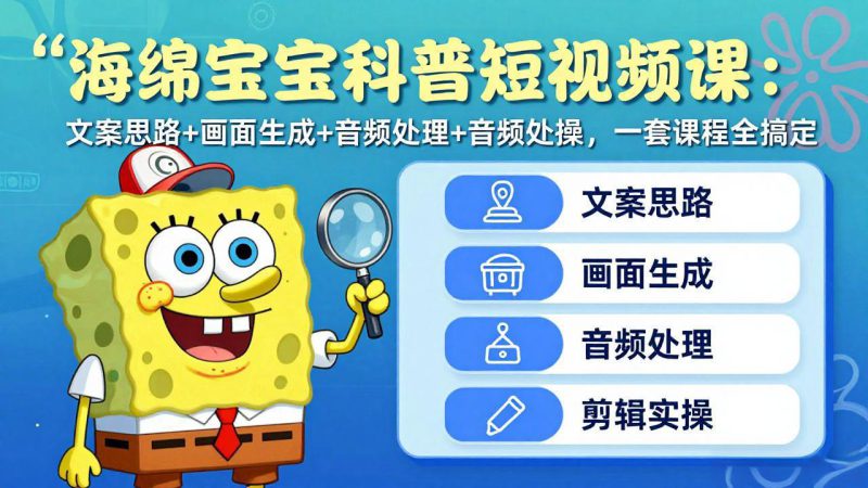 （17756期）海绵宝宝科普短视频课：文案思路+画面生成+音频处理+剪辑实操，一套课程全搞定_生财有道创业项目网-生财有道