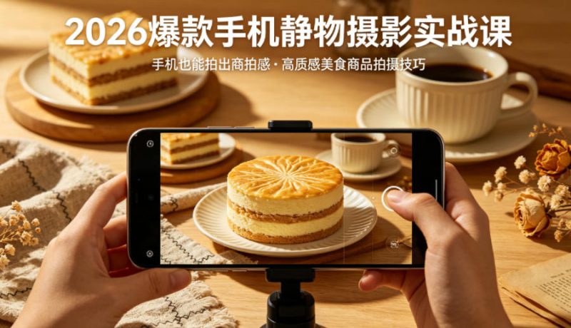 2026爆款手机静物摄影实战课,手机也能拍出商拍感,学会拍出高质感美食商品——生财有道创业项目网-生财有道