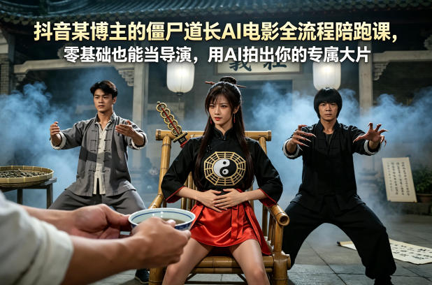 抖音某博主的僵尸道长AI电影全流程陪跑课，零基础也能当导演，用AI拍出你的专属大片——生财有道创业项目网-生财有道