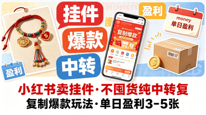 小红书卖挂件，不囤货纯中转复制爆款玩法，单日盈利3-5张——生财有道创业项目网-生财有道