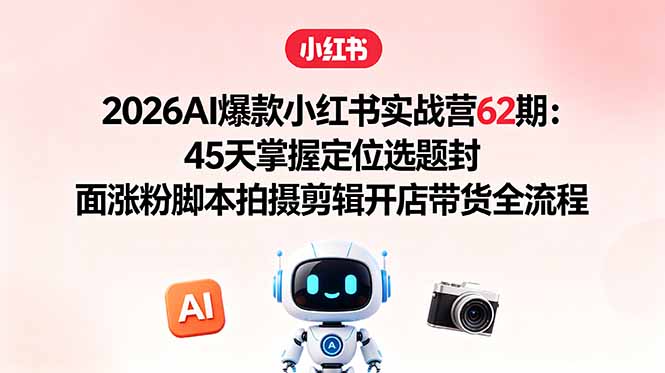 （18606期）2026AI爆款小红书实战营62期：45天掌握定位选题封面涨粉脚本拍摄剪辑开店带货全流程_生财有道创业项目网-生财有道