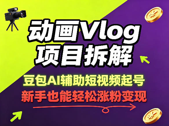 动画Vlog项目拆解，豆包AI辅助短视频起号，新手也能轻松涨粉，43条作品涨粉8.3W——生财有道创业项目网-生财有道