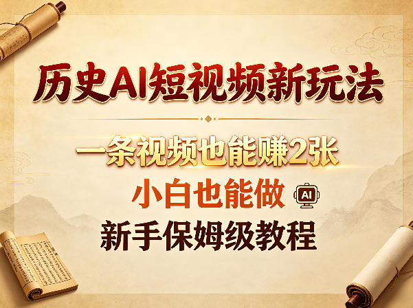 历史AI短视频新玩法，一条视频也能賺2张，小白也能做，新手保姆级教程——生财有道创业项目网-生财有道