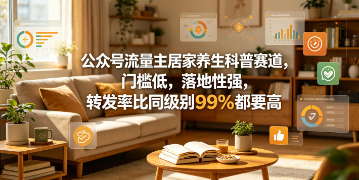 公众号流量主居家养生科普赛道，门槛低，落地性强，转发率比同级别99％都要高——生财有道创业项目网-生财有道