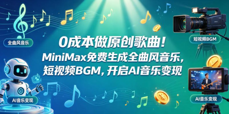 0成本做原创歌曲！MiniMax免费生成全曲风音乐，短视频BGM，开启AI音乐变现——生财有道创业项目网-生财有道