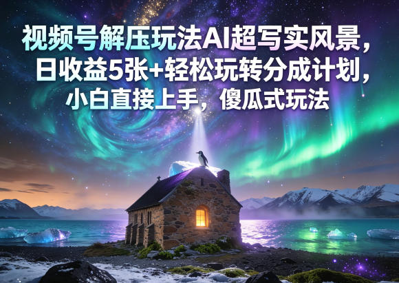 视频号解压玩法AI超写实风景，日收益5张+轻松玩转分成计划，小白直接上手，傻瓜式玩法——生财有道创业项目网-生财有道