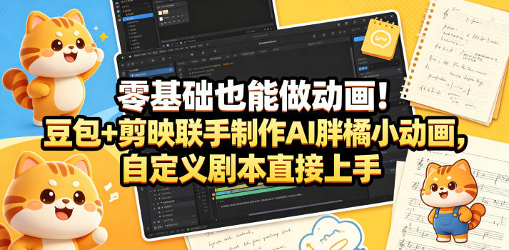 零基础也能做动画！豆包+剪映联手制作AI胖橘小动画，自定义剧本直接上手——生财有道创业项目网-生财有道