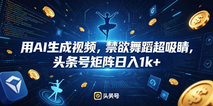 用AI生成视频，禁欲舞蹈超吸睛，头条号矩阵日入1k+——生财有道创业项目网-生财有道