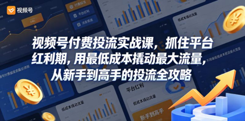 视频号付费投流实战课，抓住平台红利期，用最低成本撬动最大流量，从新手到高手的投流全攻略——生财有道创业项目网-生财有道