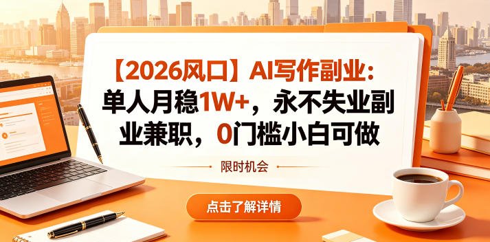 【2026风口】AI写作副业：单人月稳1W+，永不失业副业兼职，0门槛小白可做【揭秘】——生财有道创业项目网-生财有道