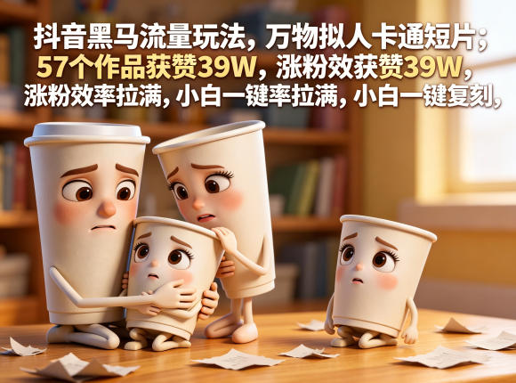 抖音黑马流量玩法,万物拟人卡通短片,57个作品获赞39W,涨粉效率拉满,小白一键复刻,保姆级拆解——生财有道创业项目网-生财有道
