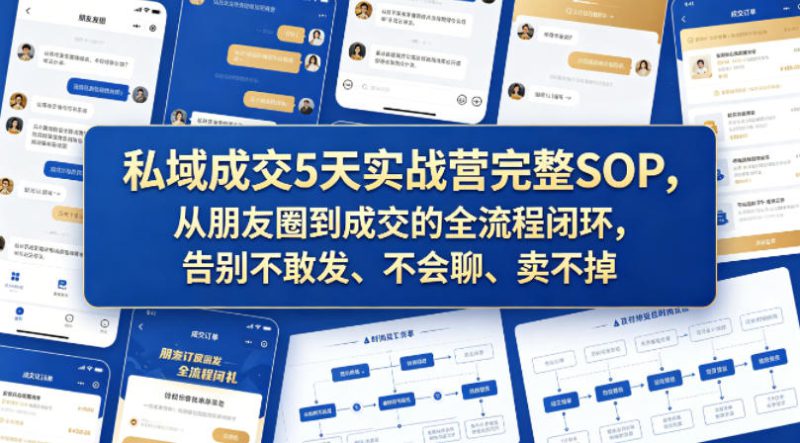 私域成交5天实战营完整SOP，从朋友圈到成交的全流程闭环，告别不敢发、不会聊、卖不掉——生财有道创业项目网-生财有道