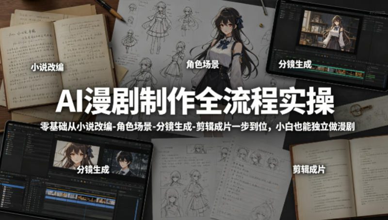 AI漫剧制作全流程实操，零基础从小说改编-角色场景-分镜生成-剪辑成片一步到位，小白也能独立做漫剧——生财有道创业项目网-生财有道
