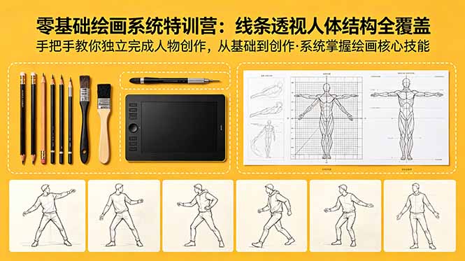 （18615期）零基础绘画系统特训营：线条透视人体结构全覆盖，手把手教你独立完成人物创作_生财有道创业项目网-生财有道