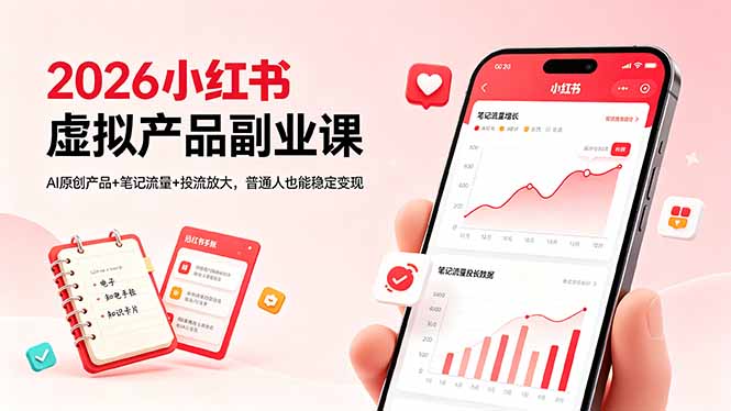 （18449期）2026小红书虚拟产品副业课，AI原创产品+笔记流量+投流放大，普通人也能稳定变现_生财有道创业项目网-生财有道