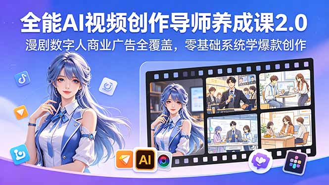 （18505期）全能AI视频创作导师养成课2.0，漫剧数字人商业广告全覆盖，零基础系统学爆款创作_生财有道创业项目网-生财有道