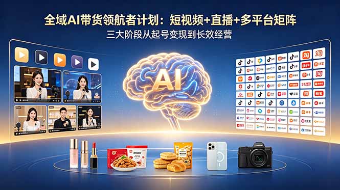 (18593期)全域AI带货领航者计划:短视频+直播+多平台矩阵,三大阶段从起号变现到长效经营_生财有道创业项目网-生财有道