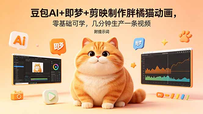 （18431期）豆包AI+即梦+剪映制作胖橘猫动画，零基础可学，几分钟生产一条视频，附提示词_生财有道创业项目网-生财有道