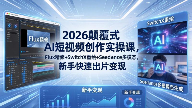 （18449期）2026颠覆式 AI短视频创作课-5月更新，Flux精修+SwitchX重绘+Seedance多模态，新手快速出片变现_生财有道创业项目网-生财有道