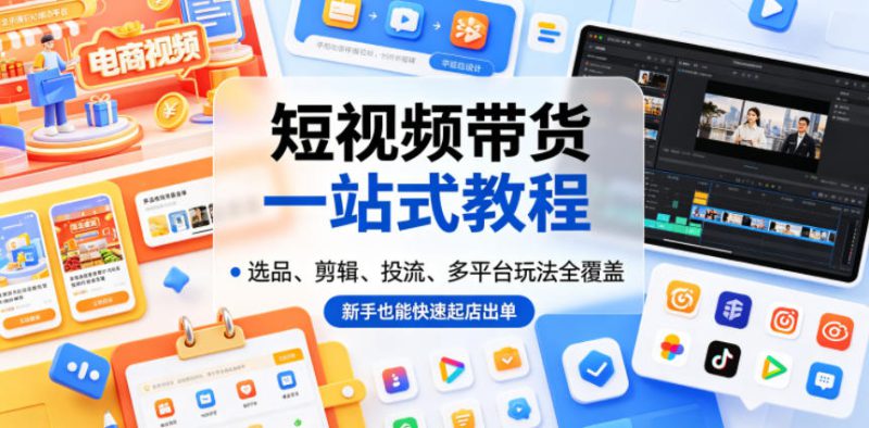 短视频带货一站式教程，选品、剪辑、投流、多平台玩法全覆盖，新手也能快速起店出单——生财有道创业项目网-生财有道