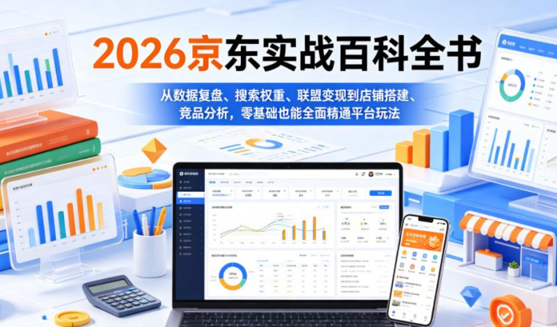 2026京东实战百科全书，从数据复盘、搜索权重、联盟变现到店铺搭建、竞品分析，零基础也能全面精通平台玩法——生财有道创业项目网-生财有道