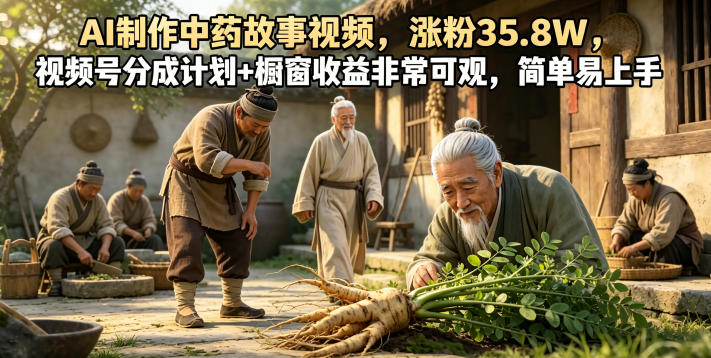 AI制作中药故事视频,涨粉35.8W,视频号分成计划+橱窗收益非常可观,简单易上手——生财有道创业项目网-生财有道