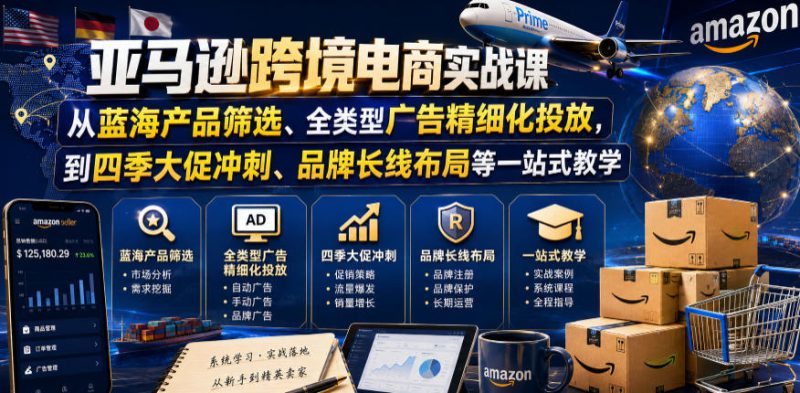 亚马逊跨境电商实战课,从蓝海产品筛选、全类型广告精细化投放,到四季大促冲刺、品牌长线布局等一站式教学——生财有道创业项目网-生财有道
