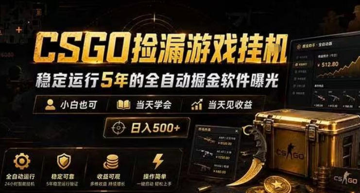 CSGO捡漏游戏挂G,稳定运行5年的全自动掘金软件曝光,小白也可当天学会,当天见收益,日入500+【揭秘】——生财有道创业项目网-生财有道