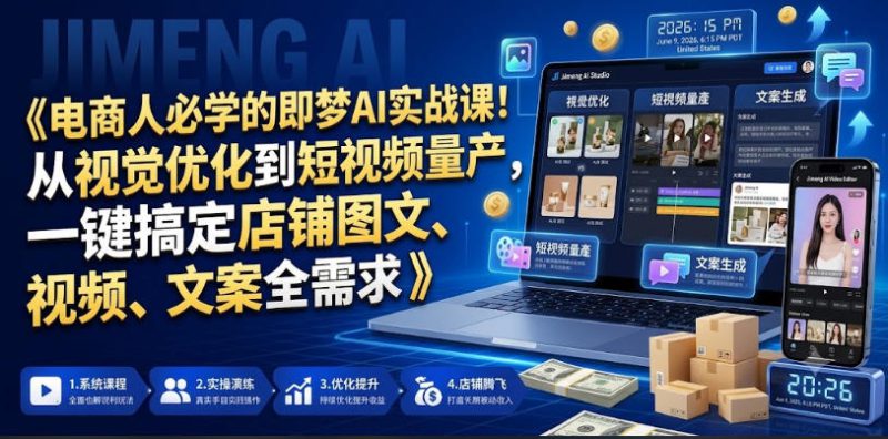 电商人必学的即梦AI实战课！从视觉优化到短视频量产，一键搞定店铺图文、视频、文案全需求——生财有道创业项目网-生财有道