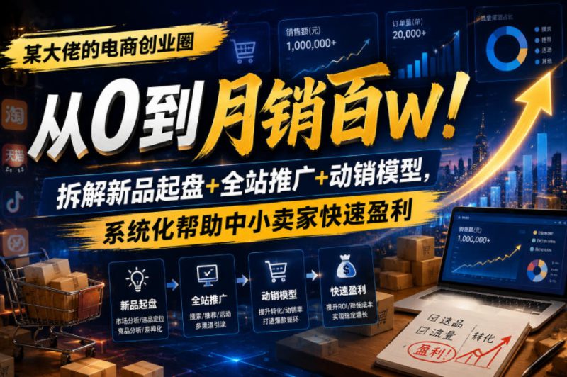某大佬的电商创业圈从0到月销百W！拆解新品起盘+全站推广+动销模型，系统化帮助中小卖家快速盈利——生财有道创业项目网-生财有道