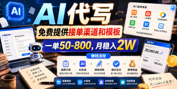AI代写，免费提供接单渠道和模板，一单50-800，月稳入2W【揭秘】——生财有道创业项目网-生财有道