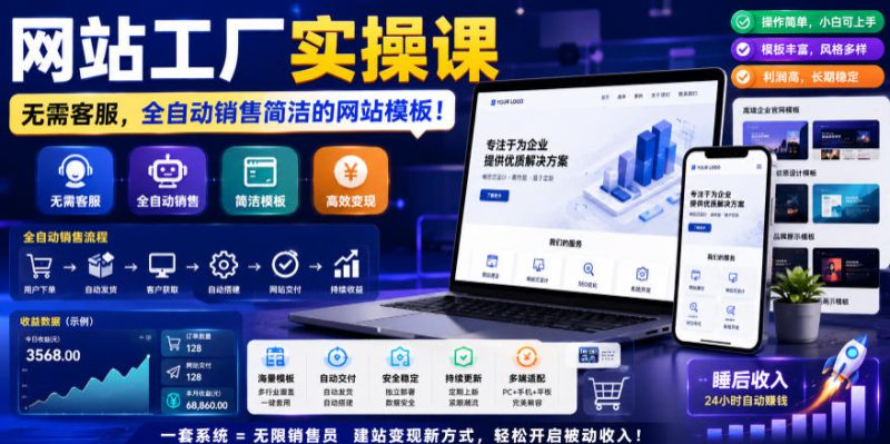 网站工厂实操课,无需客服,网站模板自动赚钱!【原创双语字幕】——生财有道创业项目网-生财有道