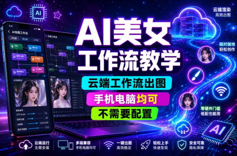 AI美女工作流教学，云端工作流出图，手机电脑均可，不需要配置，快速起号涨粉——生财有道创业项目网-生财有道
