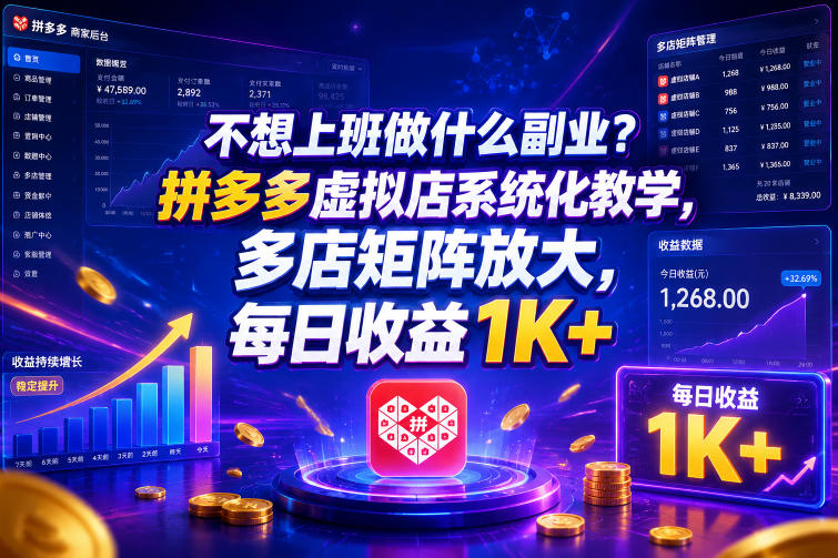 不想上班做什么副业?拼多多虚拟店系统化教学,多店矩阵放大,每日收益1K+【揭秘】——生财有道创业项目网-生财有道